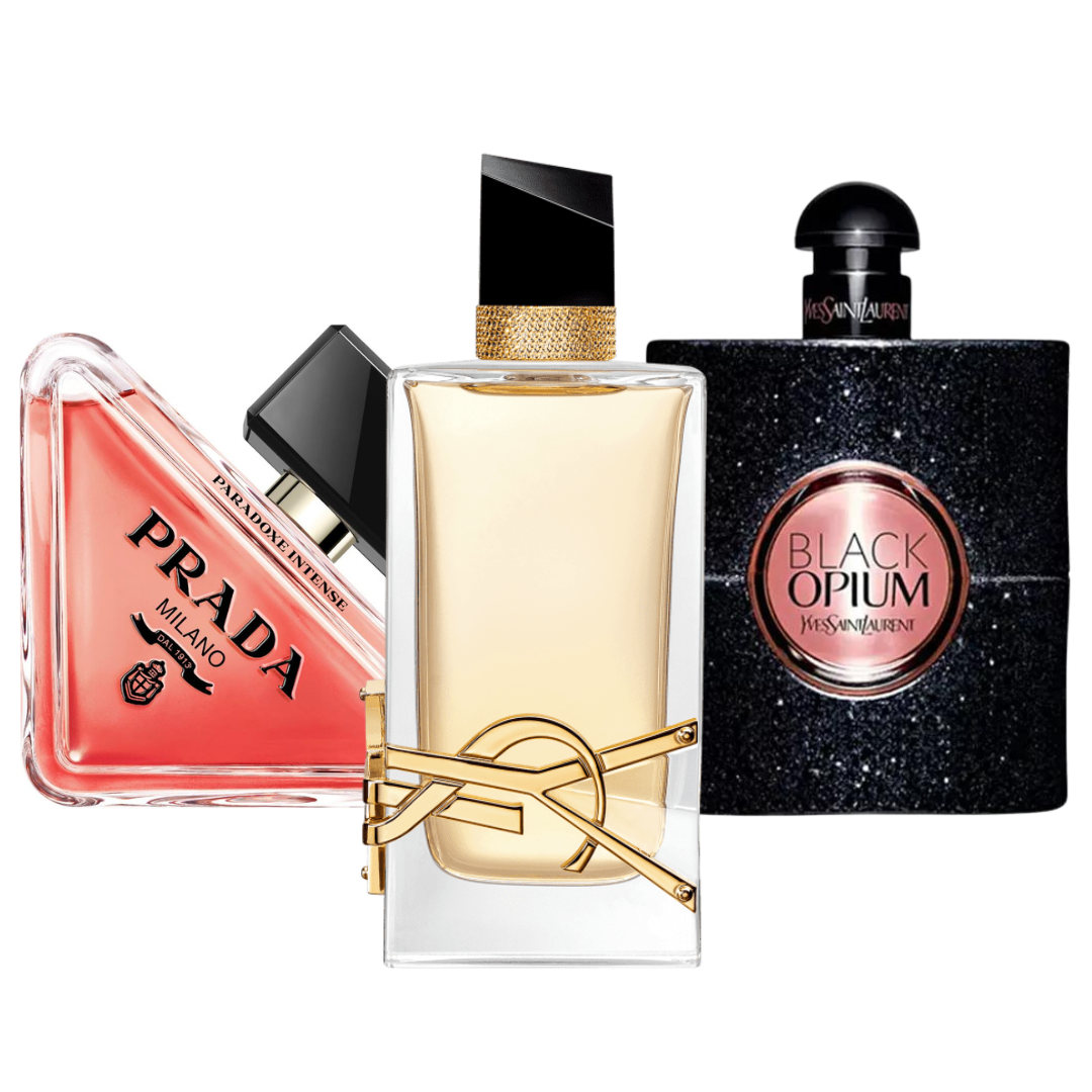 Set mit 3 Parfums von Prada (Paradox, Black Opium und Yves Saint Laurent Libre), je 100 ml